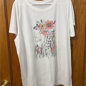 Torrid White Tee with Floral and Face Graphic